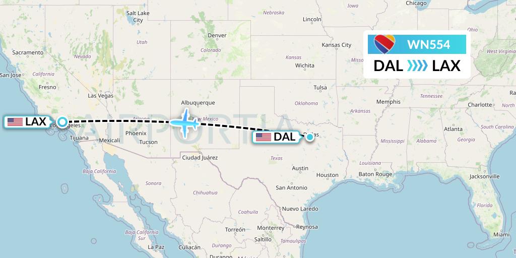 WN554 Southwest Airlines Flight Map: Dallas to Los Angeles