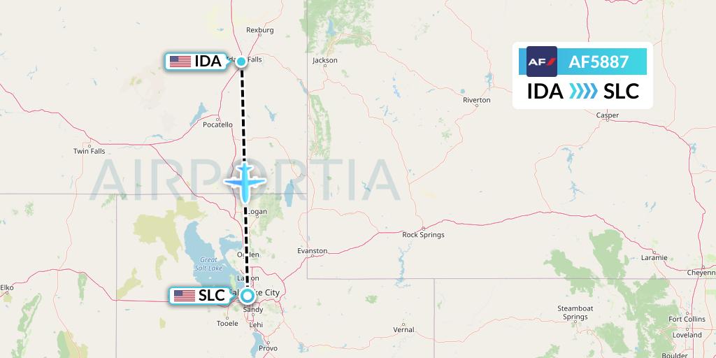 AF5887 Air France Flight Map: Idaho Falls to Salt Lake City