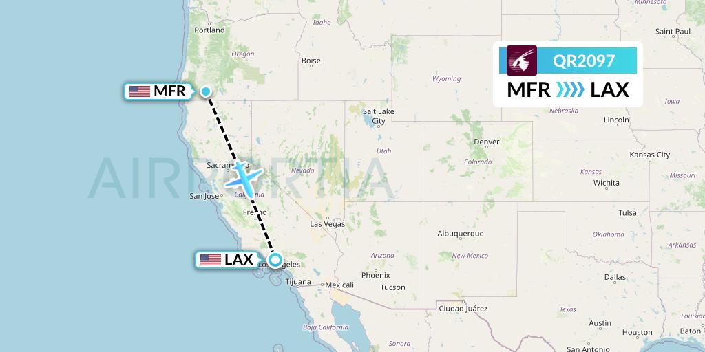 QR2097 Qatar Airways Flight Map: Medford to Los Angeles