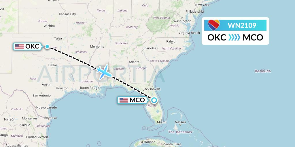 WN2109 Southwest Airlines Flight Map: Oklahoma City to Orlando