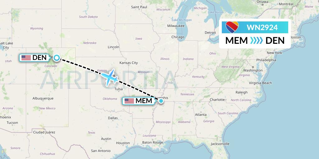 WN2924 Southwest Airlines Flight Map: Memphis to Denver
