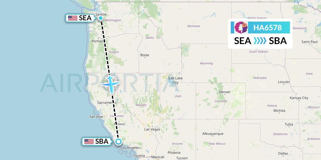 HA6578 Hawaiian Airlines Flight Map: Seattle to Santa Barbara
