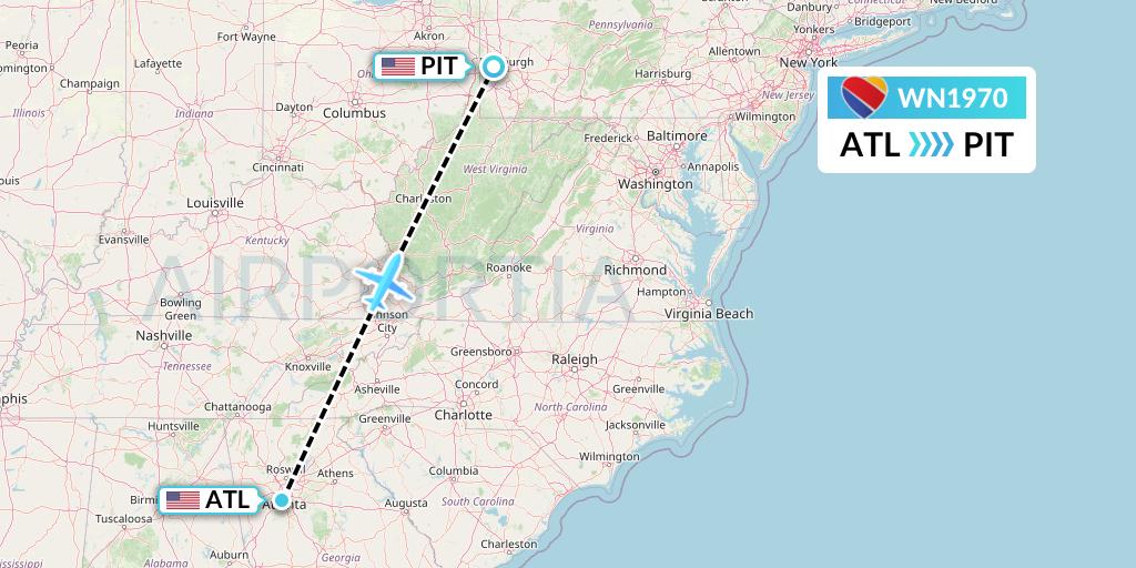 WN1970 Southwest Airlines Flight Map: Atlanta to Pittsburgh