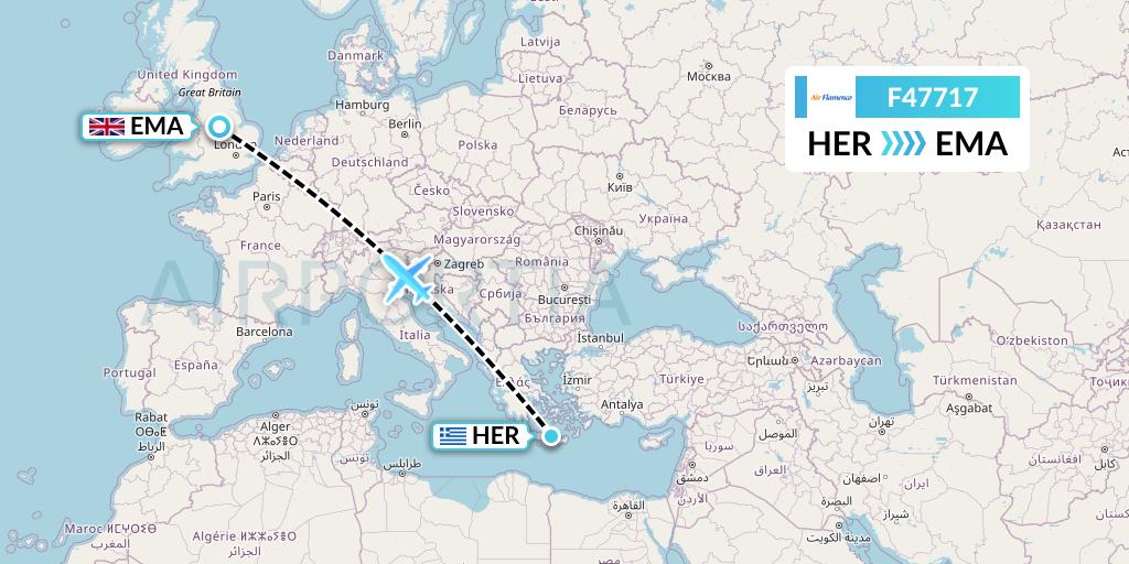F47717 Air Flamenco Flight Map: Heraklion to East Midlands