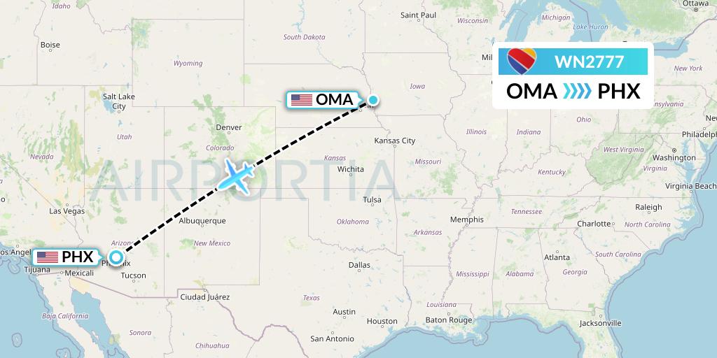 WN2777 Southwest Airlines Flight Map: Omaha to Phoenix