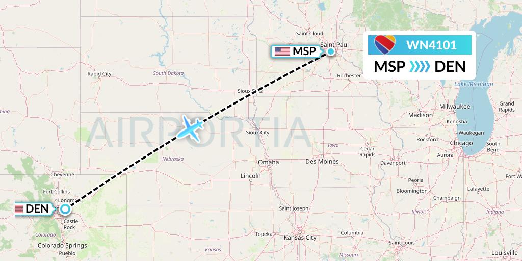 WN4101 Southwest Airlines Flight Map: Minneapolis to Denver