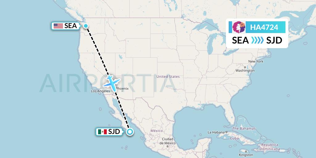 HA4724 Hawaiian Airlines Flight Map: Seattle to San Jose del Cabo