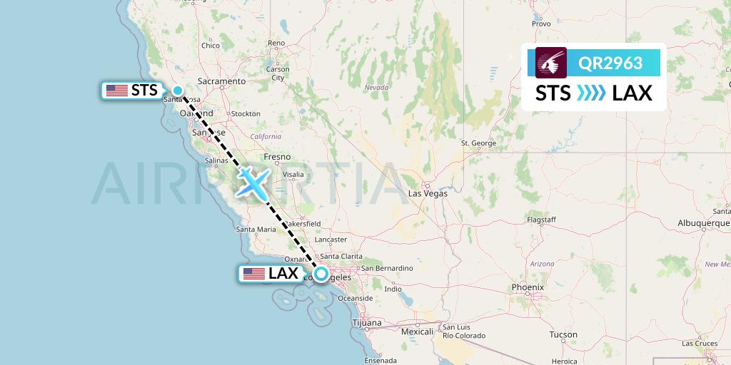 QR2963 Qatar Airways Flight Map: Santa Rosa to Los Angeles