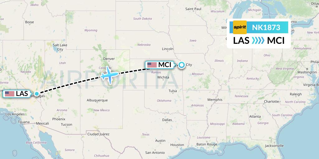 NK1873 Spirit Airlines Flight Map: Las Vegas to Kansas City