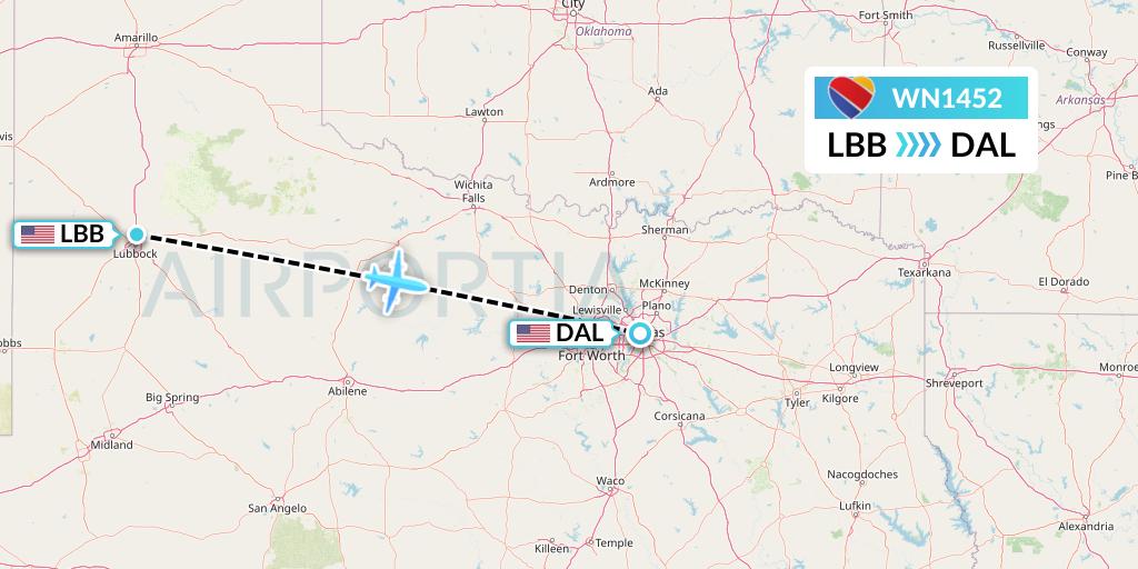 WN1452 Southwest Airlines Flight Map: Lubbock to Dallas