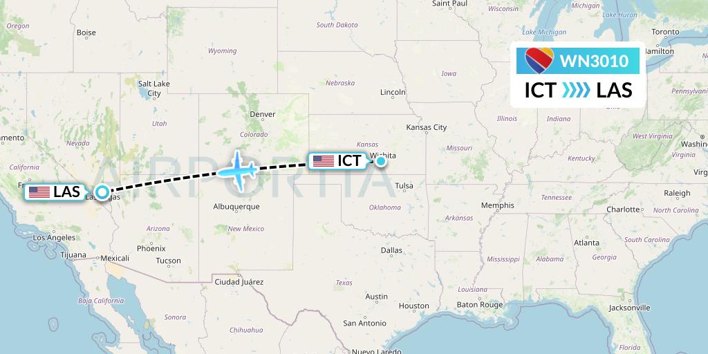 WN3010 Southwest Airlines Flight Map: Wichita to Las Vegas