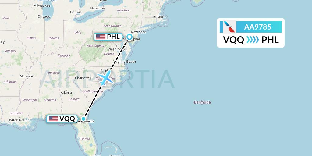 AA9785 American Airlines Flight Map: Jacksonville to Philadelphia