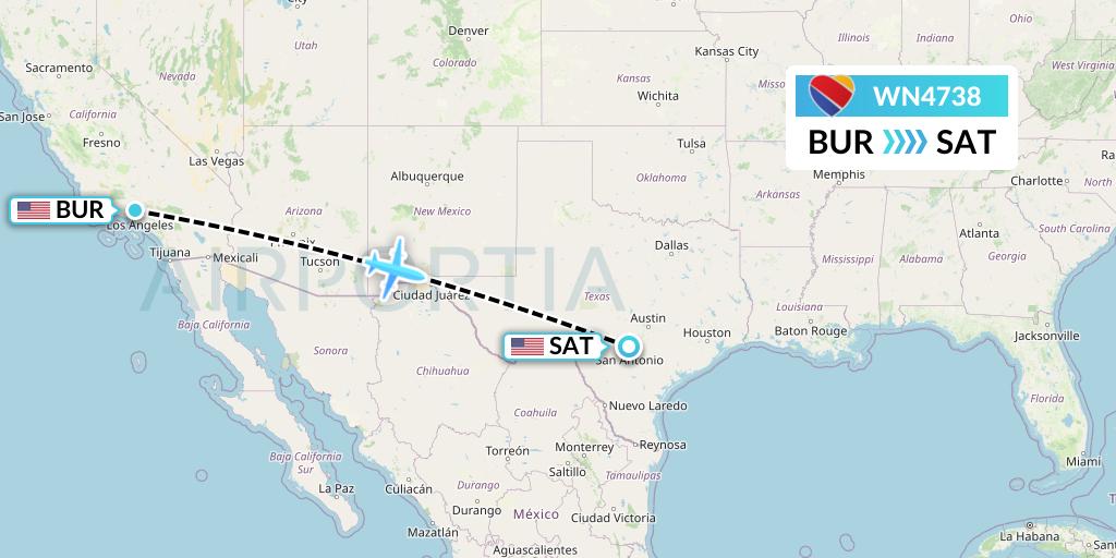 WN4738 Southwest Airlines Flight Map: Burbank to San Antonio