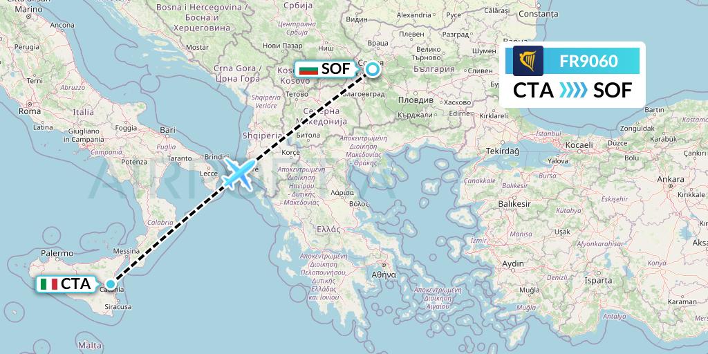 FR9060 Ryanair Flight Map: Catania to Sofia