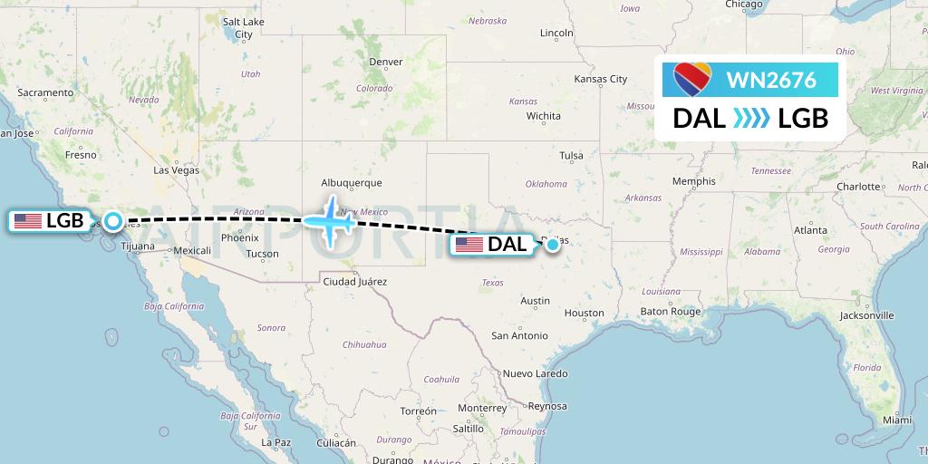 WN2676 Southwest Airlines Flight Map: Dallas to Long Beach