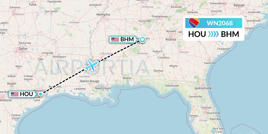 WN2068 Southwest Airlines Flight Map: Houston to Birmingham