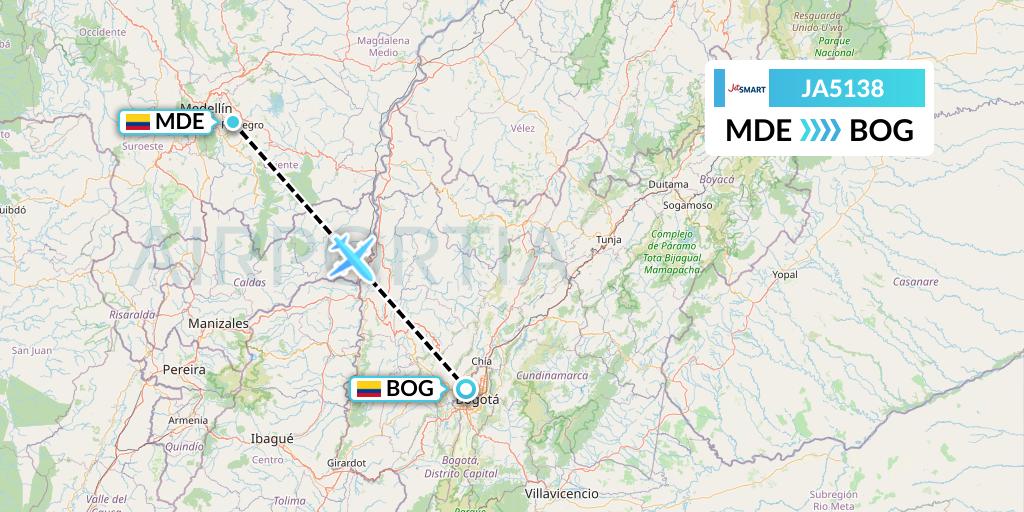 JA5138 JetSMART Flight Map: Medellin to Bogota