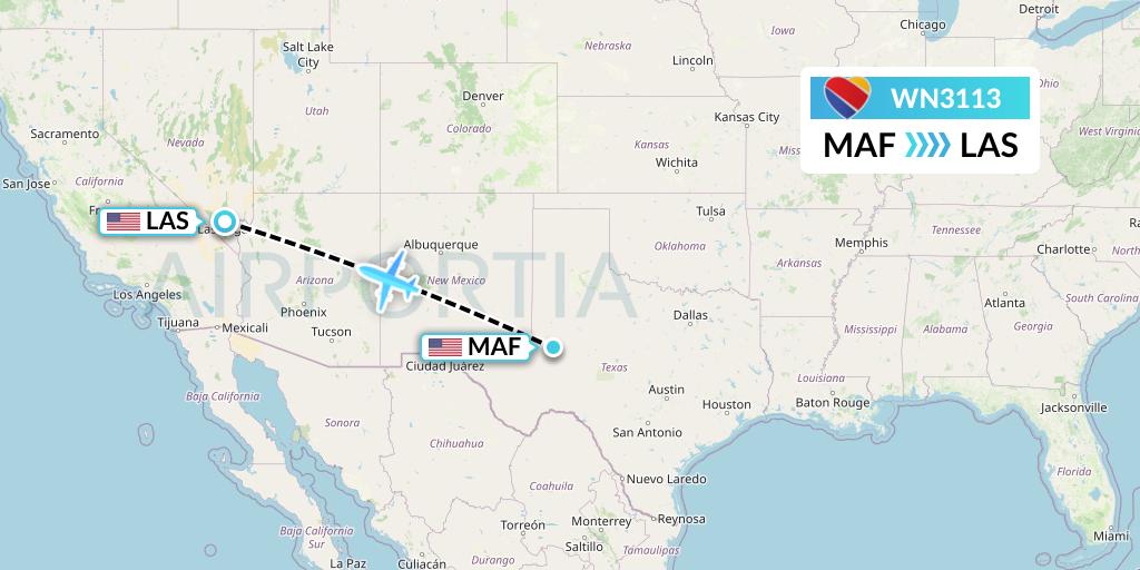 WN3113 Southwest Airlines Flight Map: Midland to Las Vegas