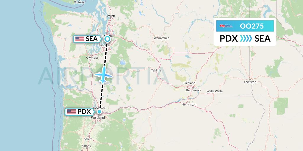 OO275 SkyWest Airlines Flight Map: Portland to Seattle
