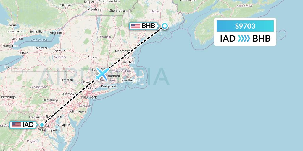 S9703 Flybig Flight Map: Washington to Bar Harbor