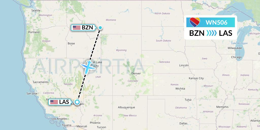 WN506 Southwest Airlines Flight Map: Bozeman to Las Vegas