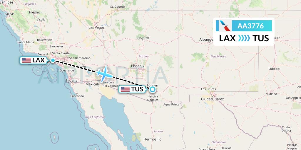 AA3776 American Airlines Flight Map: Los Angeles to Tucson