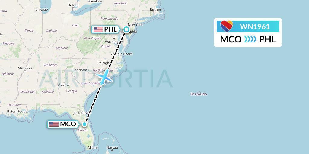 WN1961 Southwest Airlines Flight Map: Orlando to Philadelphia