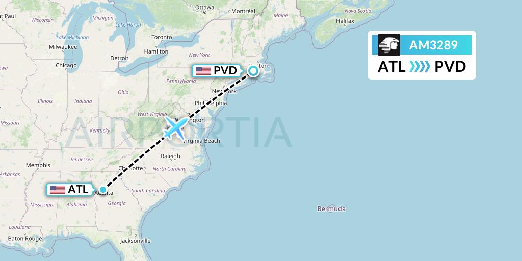 AM3289 Aeromexico Flight Map: Atlanta to Providence