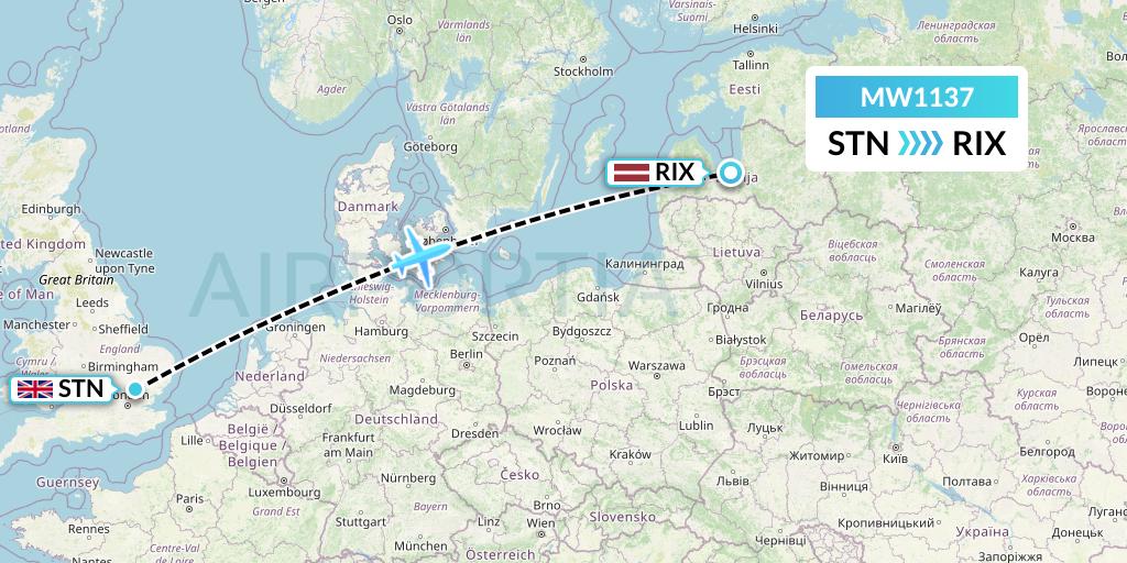 MW1137 Mokulele Flight Service Flight Map: London to Riga