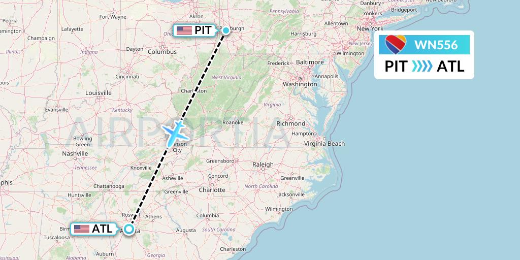 WN556 Southwest Airlines Flight Map: Pittsburgh to Atlanta