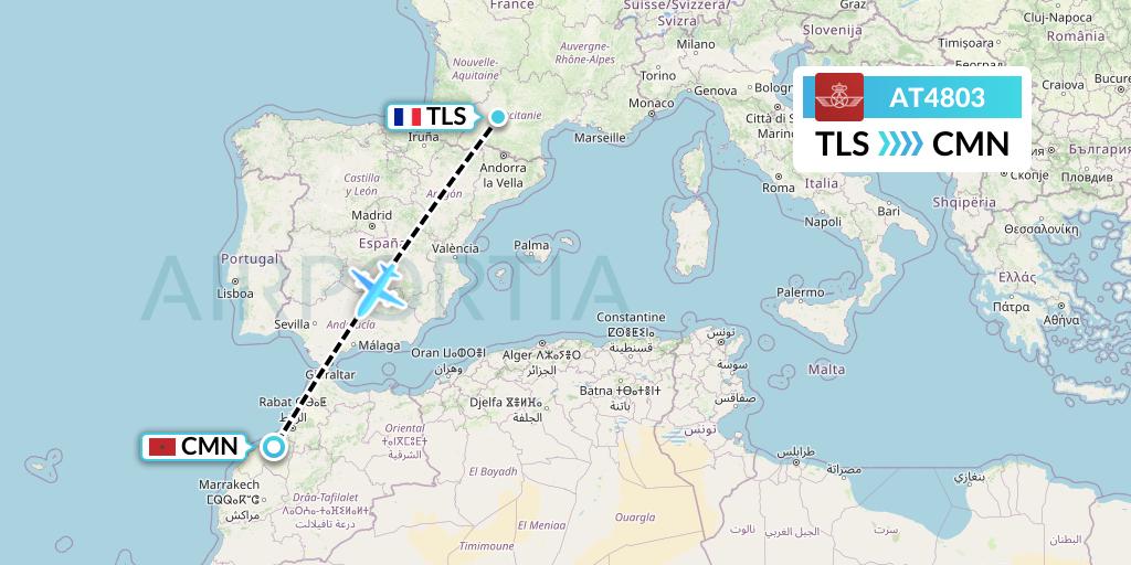 AT4803 Royal Air Maroc Flight Map: Toulouse to Casablanca