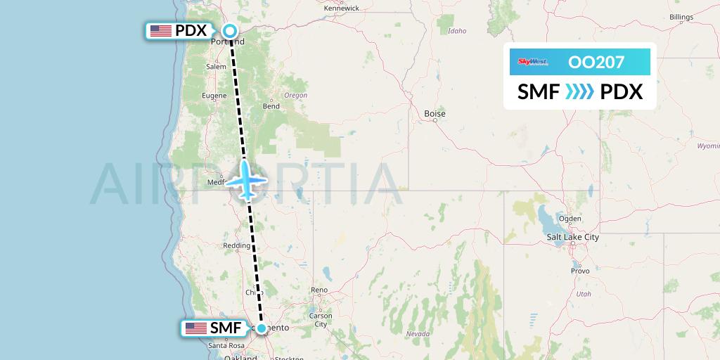 OO207 SkyWest Airlines Flight Map: Sacramento to Portland
