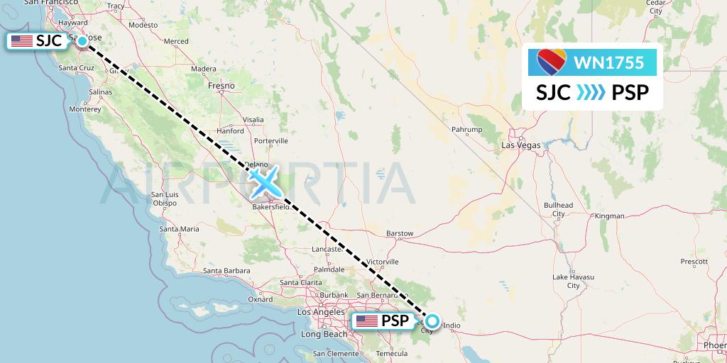 WN1755 Southwest Airlines Flight Map: San Jose to Palm Springs
