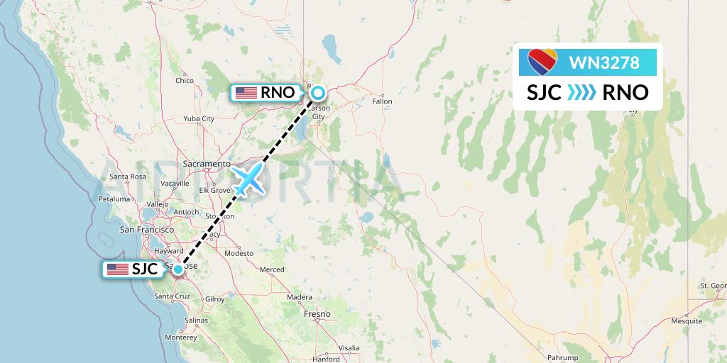 WN3278 Southwest Airlines Flight Map: San Jose to Reno