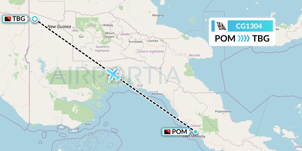 CG1304 Airlines PNG Flight Map: Port Moresby to Tabubil