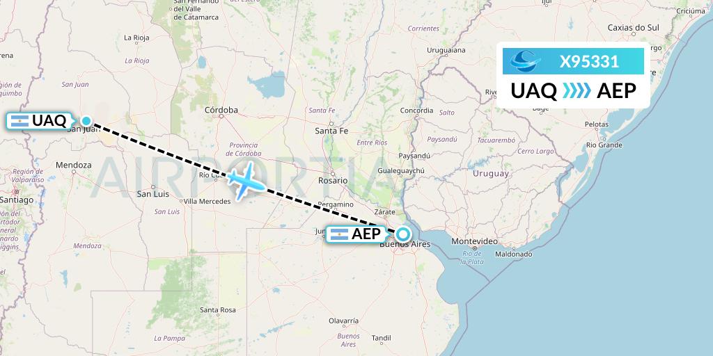 X95331 Avion Express Flight Map: San Juan to Buenos Aires