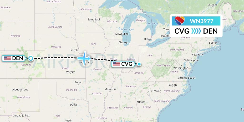WN3977 Southwest Airlines Flight Map: Cincinnati to Denver