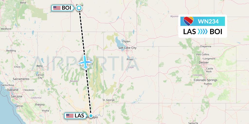 WN234 Southwest Airlines Flight Map: Las Vegas to Boise