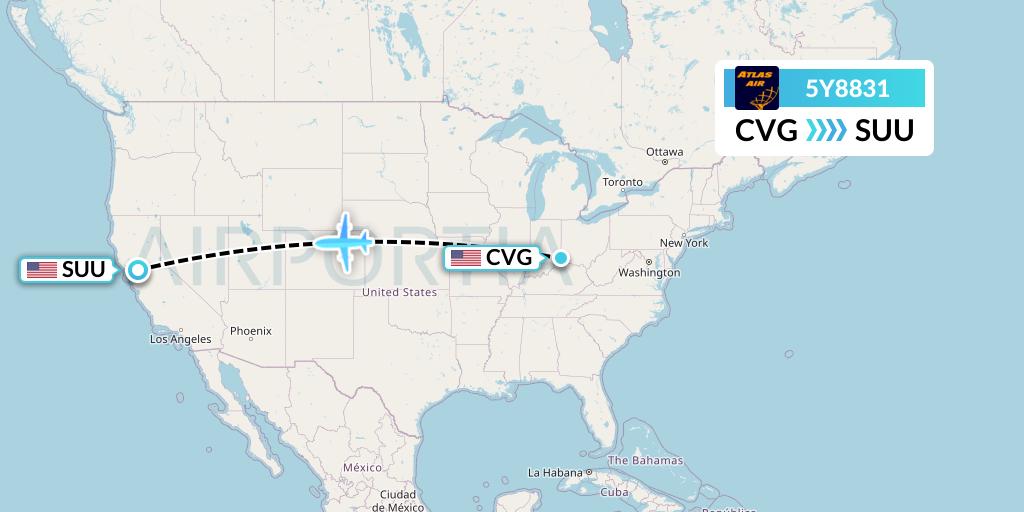 5Y8831 Atlas Air Flight Map: Cincinnati to Fairfield