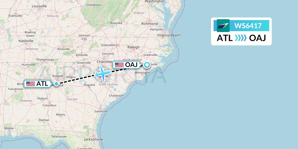 WS6417 WestJet Flight Map: Atlanta to Jacksonville