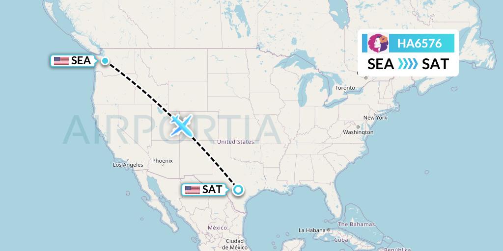 HA6576 Hawaiian Airlines Flight Map: Seattle to San Antonio