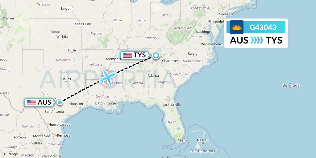 G43043 Allegiant Air Flight Map: Austin to Knoxville