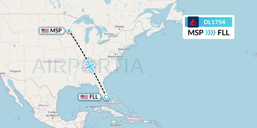 DL1754 Delta Air Lines Flight Map: Minneapolis to Fort Lauderdale