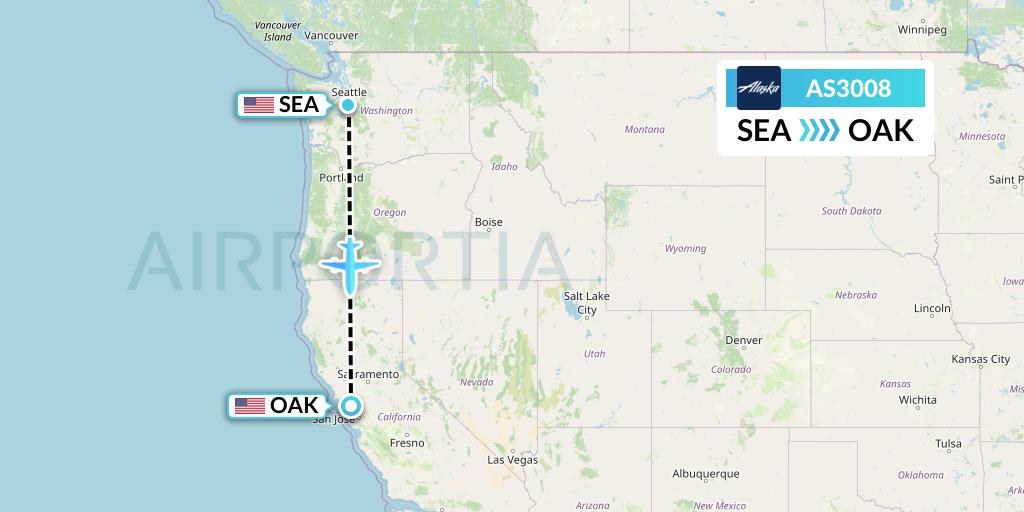 AS3008 Alaska Airlines Flight Map: Seattle to Oakland