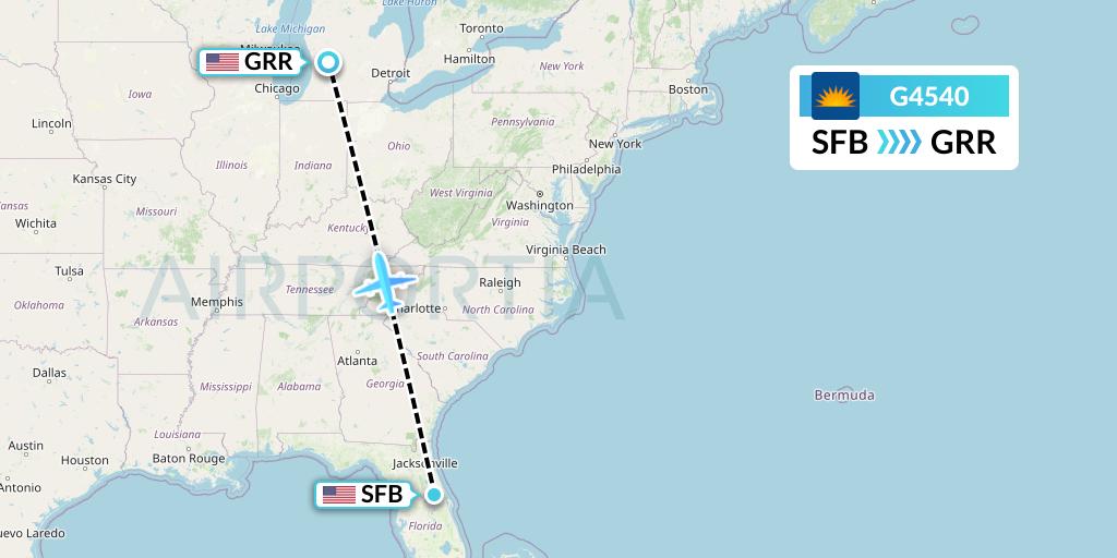 G4540 Allegiant Air Flight Map: Orlando to Grand Rapids