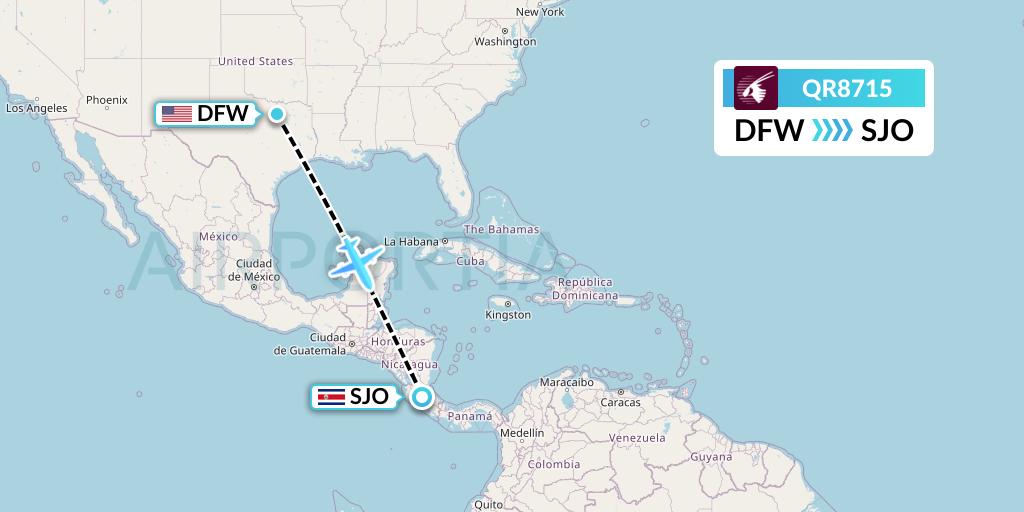 QR8715 Qatar Airways Flight Map: Dallas to San Jose
