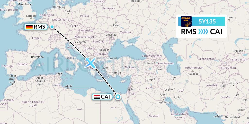 5Y135 Atlas Air Flight Map: Ramstein to Cairo