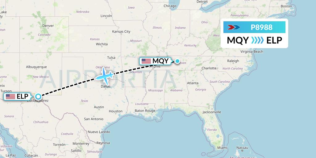 P8988 Sprint Air Flight Map: Smyrna to El Paso
