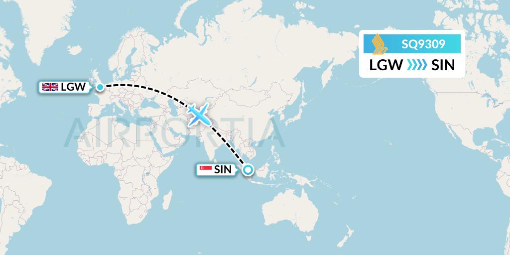 SQ9309 Singapore Airlines Flight Map: London to Singapore