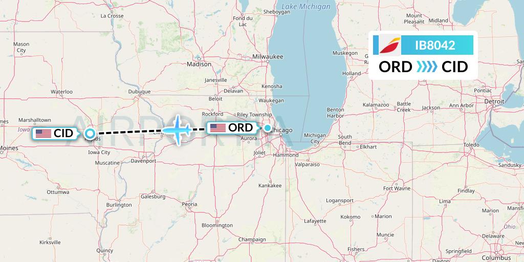 IB8042 Iberia Flight Map: Chicago to Cedar Rapids